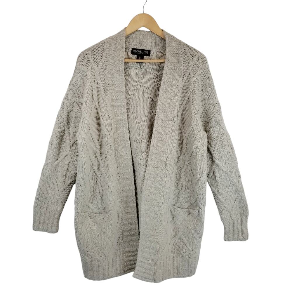 Rachel Zoe Women's Chunky Cable Knit Open Front Gray Cardigan Sweater Large
